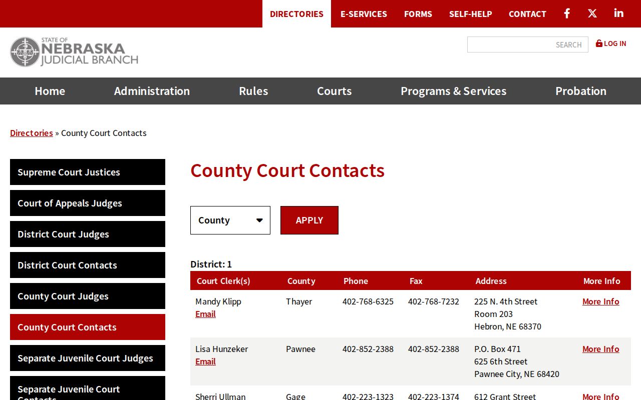 Rock County criminal court case clerk contact listing
