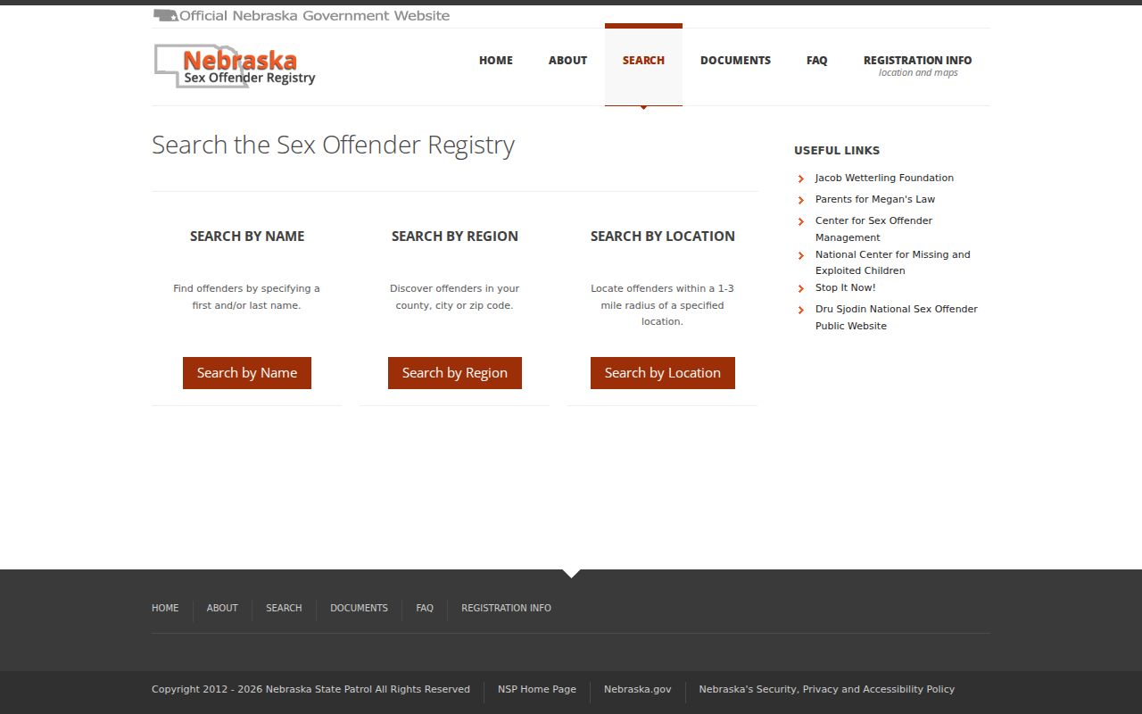 Rock County sex offender search on the Nebraska registry form