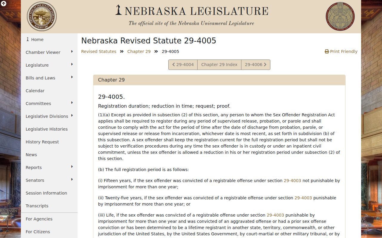 Nebraska registration period law for a Rock County sex offender search